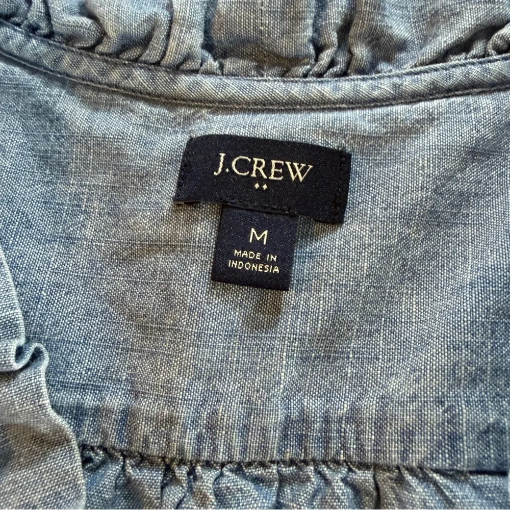 J. Crew Women’s Ruffled Denim Blue Top Sz M
